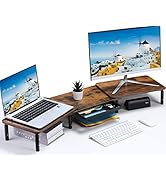 ETHU Dual Monitor Stand, Dual Monitor Riser for 2 Monitors with Storage Drawer, 3 Adjustable Shel...