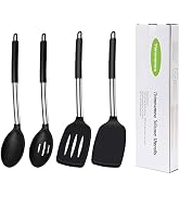 Silicone Spatula Spoon, 4 Pack Silicone Solid Turner Slotted Spatula and Kitchen Silicone Spoons ...