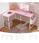 Pamray 47 Inch Reversible L Shaped Gaming Desk Corner Computer Desk with Storage Bag Home Office ...