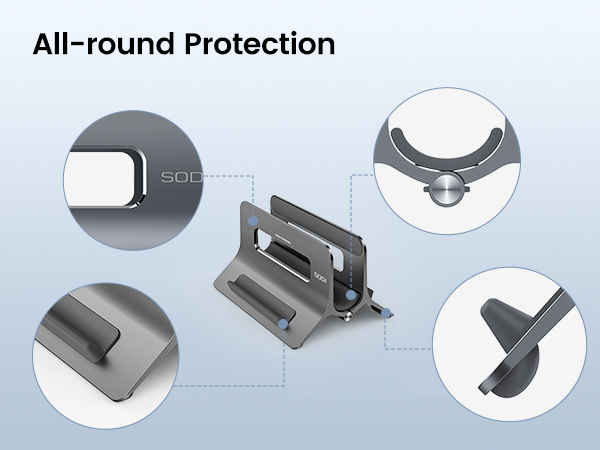 Text reads 'All-round Protection'. Technical diagram showing multiple angles and positions of protective metal hardware components.