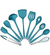 Silicone Cooking Utensils Set of 10, Kitchen Utensils Set for Cooking, 446°F Heat Resistant Silic...