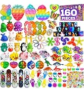 160 Pcs Fidget Toys Party Favors Pack, Randomly Selected Pop Sensory Set Gifts Stickers for Kids ...