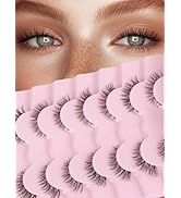 Cat Eyelashes Wispy False Eyelashes Natural 12mm Short Lashes with Thin Band Fake Eyelash 3D Volu...