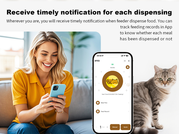 Darlipet WiFi auto cat feeder receive timely notification for each dispensing