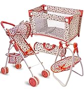 Baby Doll Accessories Set - 3-1 Baby Doll Furniture Set with Baby Doll Stroller, Baby Doll Crib, ...