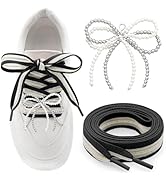 YJRVFINE Pearl Bows Shoelaces Set: Bowknots Charms with Women Sneaker Shoe laces