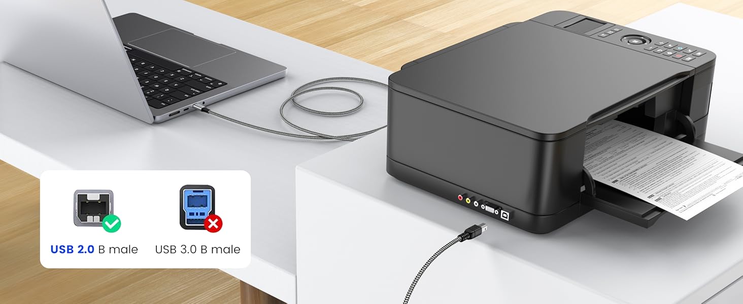 MOSWAG USB B to USB C Printer Cable 6.6FT, Nylon Braided USB B to C Cord for MacBook Pro, HP