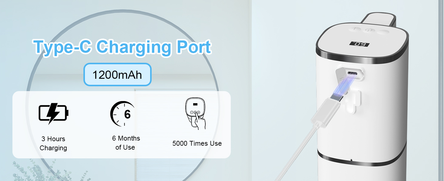 USB Type-C charging port and a powerful 1200 mAh rechargeable battery
