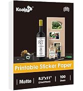 KOALA Sticker Paper for Inkjet Printer and Laser Printer - 100 Sheets Matte White Printable Photo...