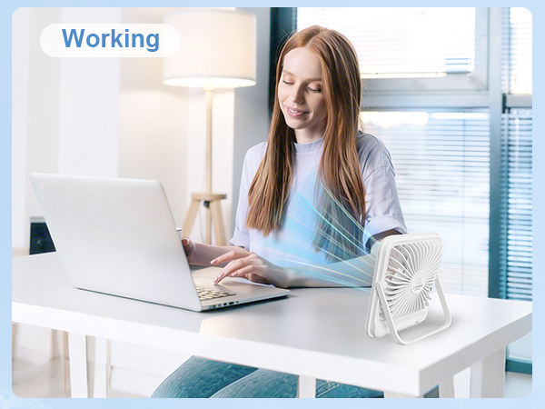 white portable desk fan