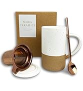 Mora Ceramics Tea Cup with Loose Leaf Infuser, Spoon and Lid, 12 oz, Microwave and Dishwasher Saf...