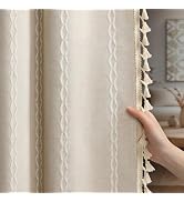 XOGUIBO Boho Blackout Curtains 2 Panels 84 Inch for Living Room Bedroom, Beige Linen Texture Farm...