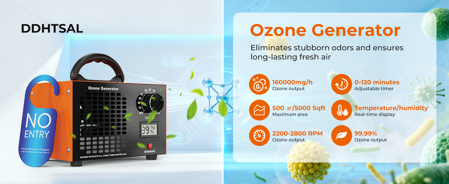 Ozone Generator 160000mg/H with Temp/Humidity Display