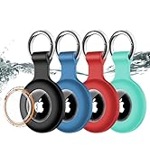 4 Pack,IPX8 Waterproof Airtag Holder[PC+Silicone] with Air Tag Keychain for Apple Air Tags,Full B...
