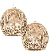 Retro Rattan Woven Pendant Light Cover:2 Pcs Rope Lampshade Wicker Pendant Light Shade for Pendan...