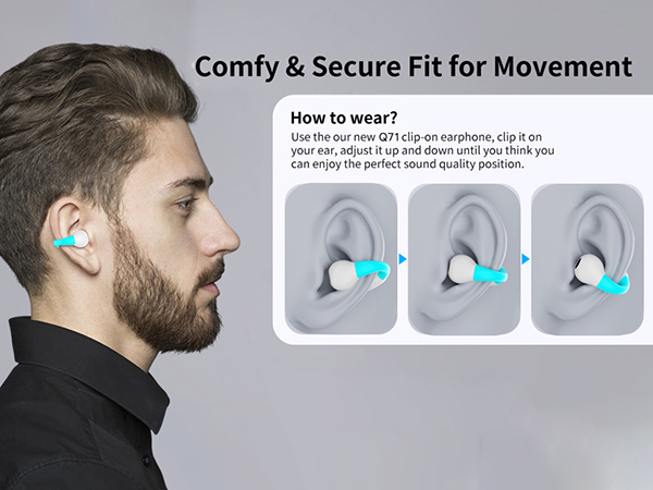 Open Ear Headphones,True Wireless Bluetooth 5.3 Lightweight Comfort Bone Conduction Clip On Earbuds