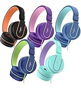 AILIHEN Kids Headphones Bulk 5-Pack for K-12 School Classroom, On-Ear Wired Headset with Micropho...