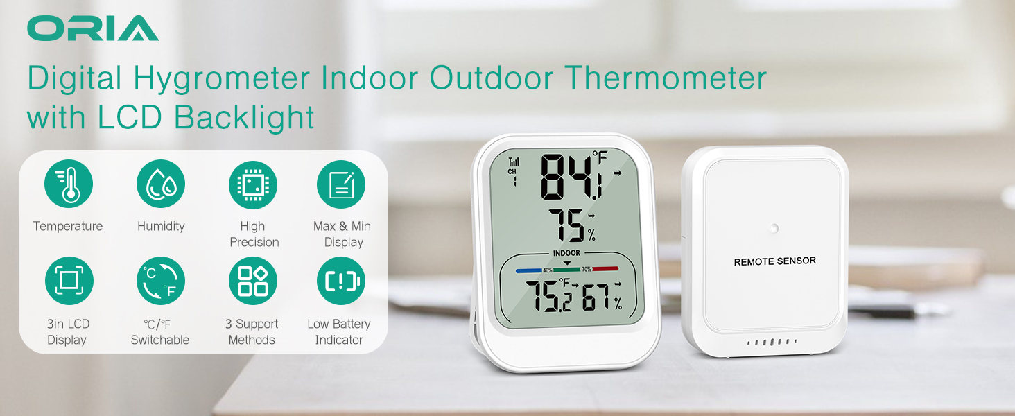 Digital Thermometer Hygrometer, Wireless Indoor Outdoor Thermometer