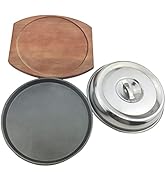 Operitacx Sizzling Cast Iron Steak Plate with Wooden Base, Pre-Seasoned Nonstick BBQ Tray for Wes...