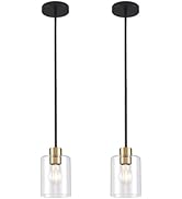 KLSS Black Brass Pendant Lights Kitchen Island - Clear Glass Pendant Light Fixture Multiple Stems...