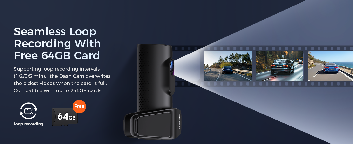 Seamless Loop Recording With Free 64CB Card DASH CAMERA