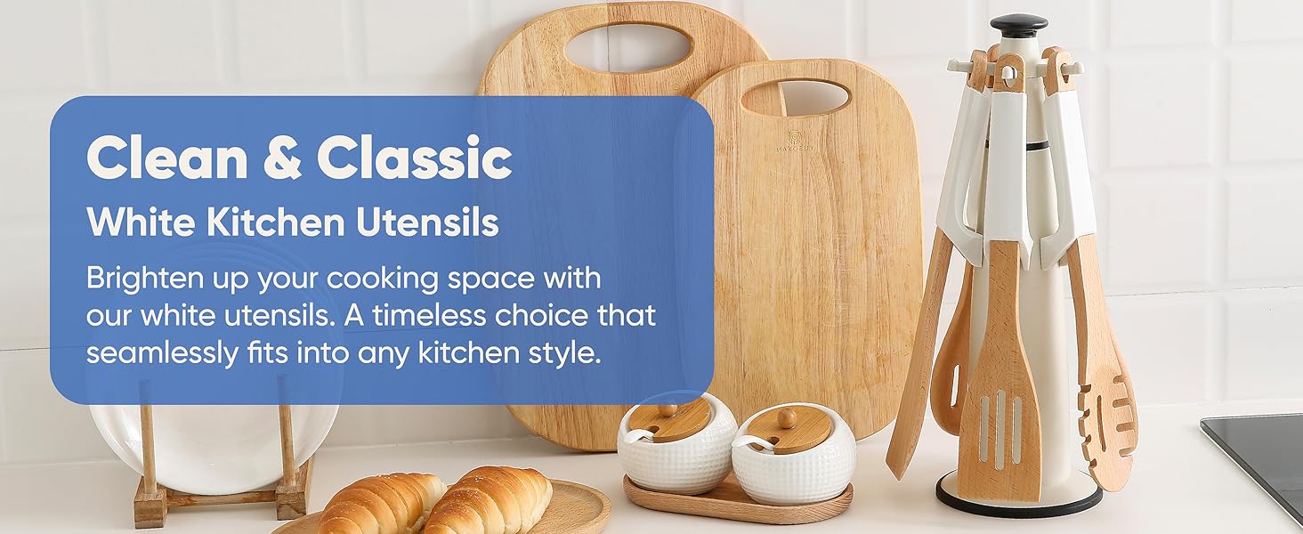 Wooden Cooking Utensils Set White 