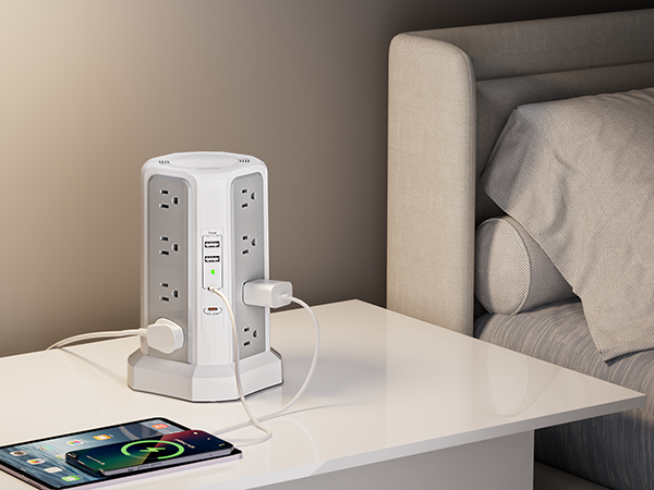 flat plug power strip tower for bedroom