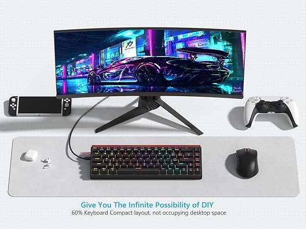 60% Gaming Keyboard with Light Box, Wired RGB Backlit Mechanical Keyboard with MCA Keycaps