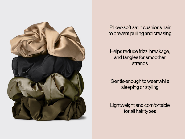 Kitsch Pillow Satin Scrunchies for Women Black, 4pcs