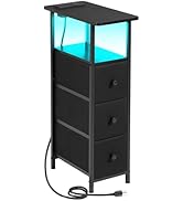 LOAKEKEL Narrow End Table Living Room with Charging Station, Skinny Side Table with Fabric Drawer...