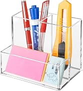Banafich Pen Holder for Desk, Clear Acrylic Pencil Holder for Desk, Marker Holder with 3 Compartm...