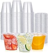 [200 PACK] 9oz Clear Plastic Cups With Flat Lids
