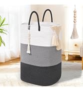 Woven Laundry Basket for Clothes,65 L Large Rectangle Laundry Hampers with Beads Tassel, Nursery ...