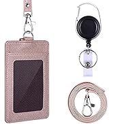 Wisdompro Badge Holder, 2-Sided PU Leather ID Badge Card Holder with 1 Clear ID Window and 2 Card...