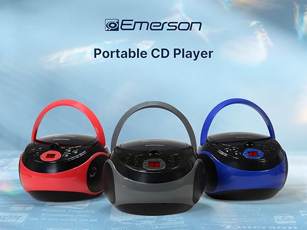 Emerson CD Player AM FM Radio AUX Input, Stereo Boombox Portable carrying handle makes it easy to go