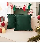 Deconovo Velvet Pom Pom Throw Pillow Covers for Couch, Invisible Zipper | 2 Pack, Soft Velvet, No...