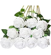 DuHouse 10pcs Fake Roses Artificial Silk Flowers Faux Rose Flower Long Stems Bouquet for Arrangem...