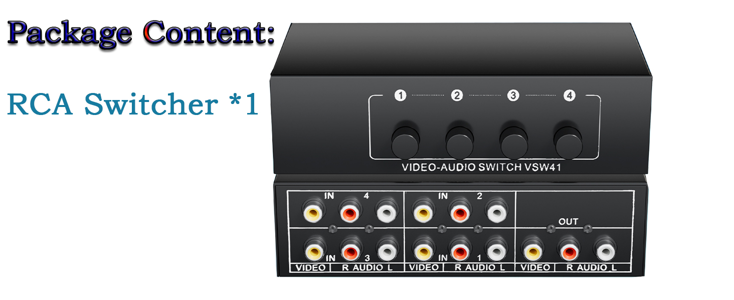4 in 1 Out R/L RCA Stereo Audio Video Switch Manual Switching audio visual rca composite switcher