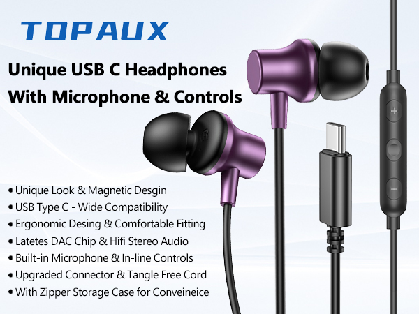 USB C Headphones for iPad A16 11 10 Noise Canceling in-Ear Wired Earbuds with Mic Volume Control