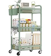 YASONIC 3 Tier Rolling Cart – Metal Utility Storage Carts with Wheels, Craft Carts Organizer with...