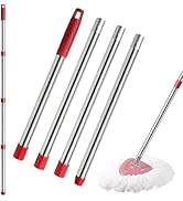 4-Section Spin Mop Replacement Handle- 2.5-5 Foot Mop Handle Replacement Stick Only Compatible wi...