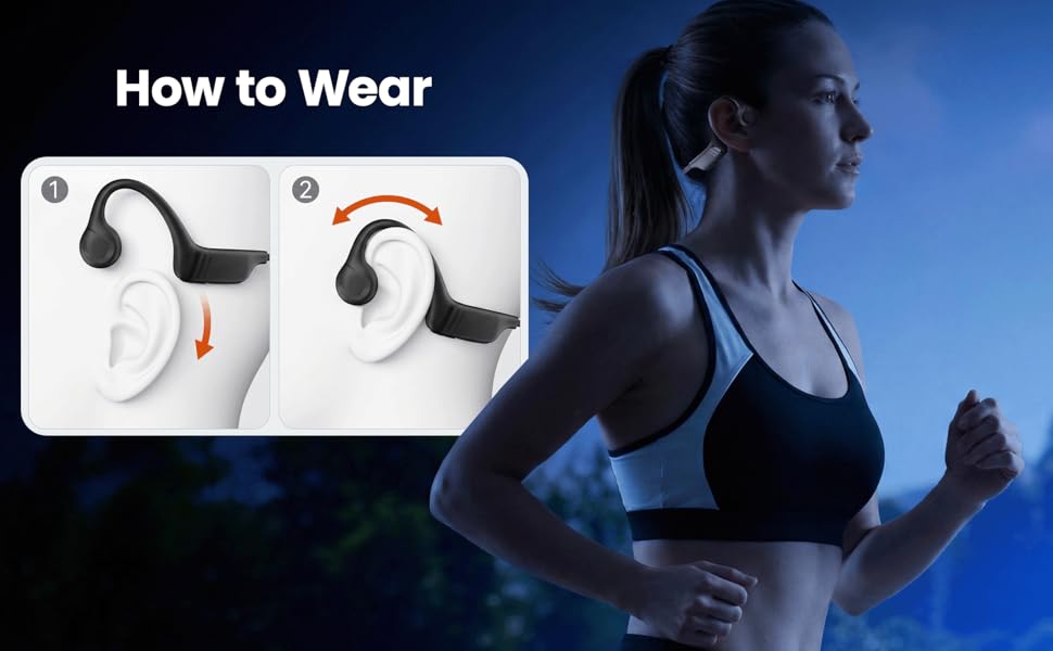 How to wear guide for ergonomic bone conduction sports headphones.