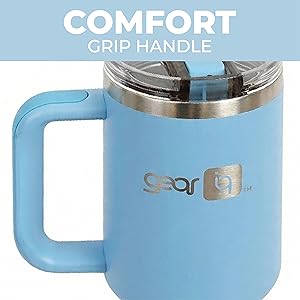 GEAR IQ 40oz tumbler with ergonomic comfort grip handle for secure carrying