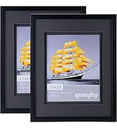 YAETM 11x14 Double Floating Mat Picture Frame Set of 2, Display Picture 8x10 with Black Double Ma...