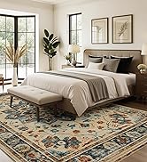 Joydeco 5x7 Area Rugs for Living Room, Non Slip Machine Washable Vintage Rug, Low Pile Chenille P...