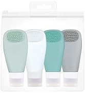 TSA Approved 3oz Travel Bottles, 4 Pack Leak Proof Silicone Toiletry Containers with Brush Heads,...