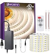 HitLights White LED Strip Lights Kit with Remote &amp; 12V Power Supply, 16.4ft High Density Dimmable...