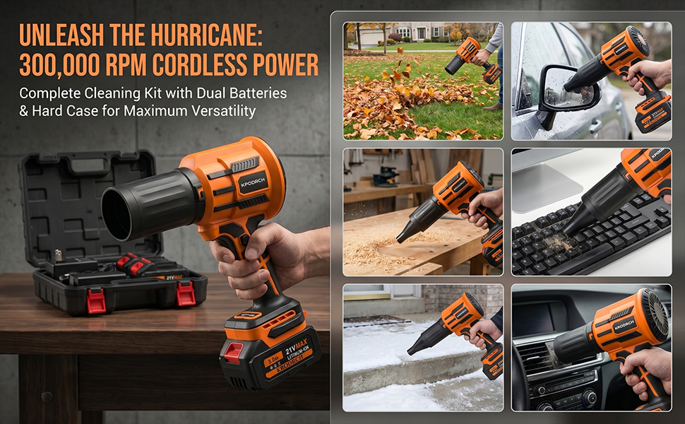 Electric Cordless Leaf Blower, 300,000 RPM Handheld Leaf Blower