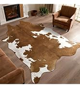 DweIke Faux Cowhide Print Rug for Living Room, 2.3 x 3.6 ft Brown Western Animal Cow Hide Rugs, N...