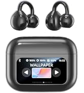 Piluyaa Clip-on Earbuds, Open Ear Earbuds with LCD Touchscreen Wireless Bluetooth 5.4, Lightweigh...